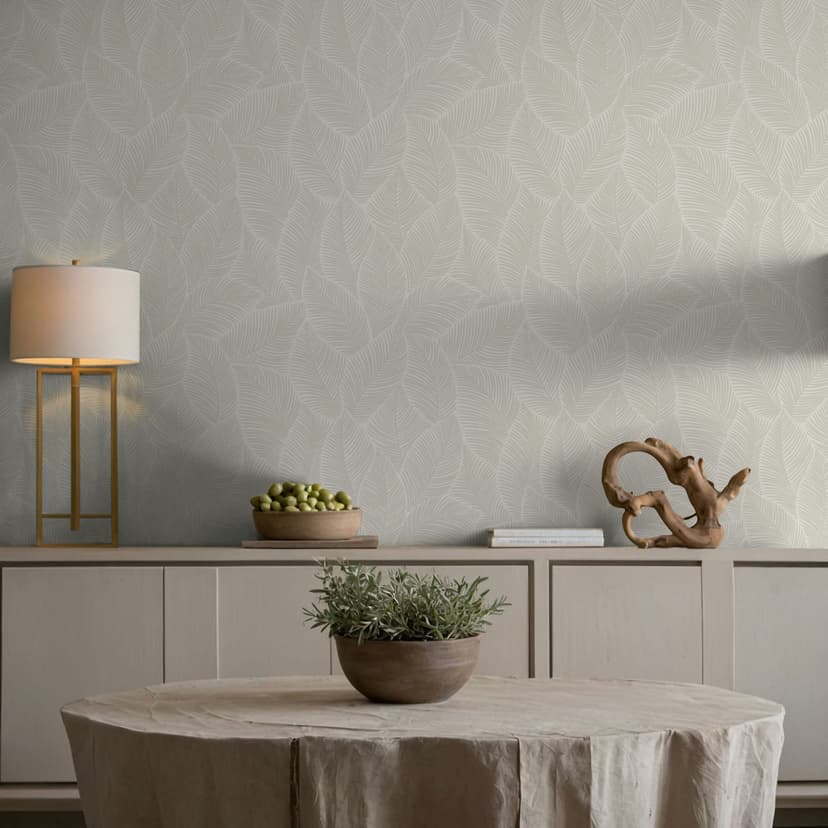 Papel pintado no tejido hojas naturaleza floral mate en beige