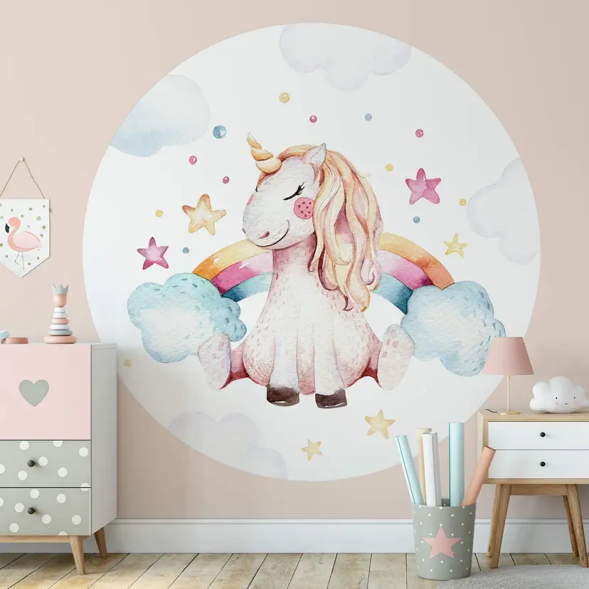 Fotomural Kvilis - Sueños de unicornios - Redondo - Papel pintado autoadhesivo/no tejido