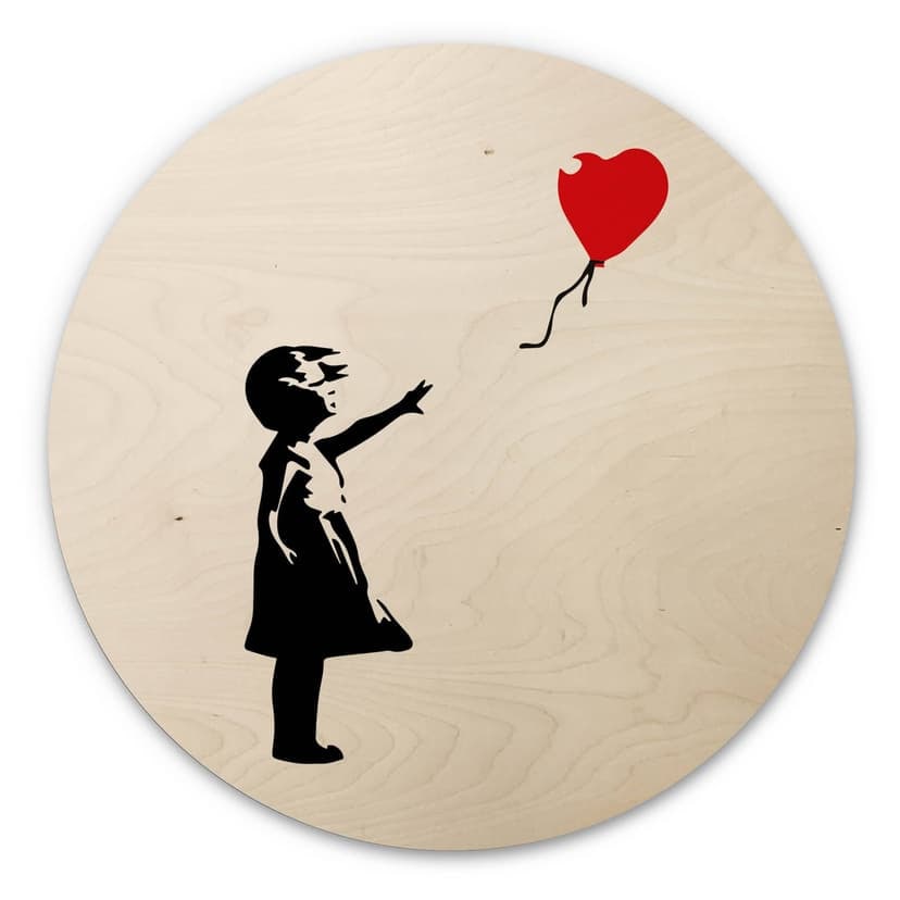 Cuadro de madera Banksy - Niña con el globo rojo - Redondo
