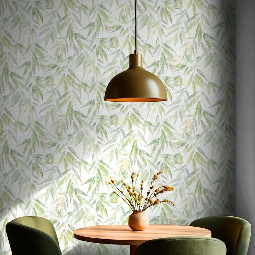Papel pintado no tejido hojas naturaleza floral mate en blanco