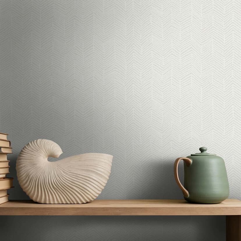 Papel pintado no tejido en espiga, aspecto 3D gráfico moderno en blanco