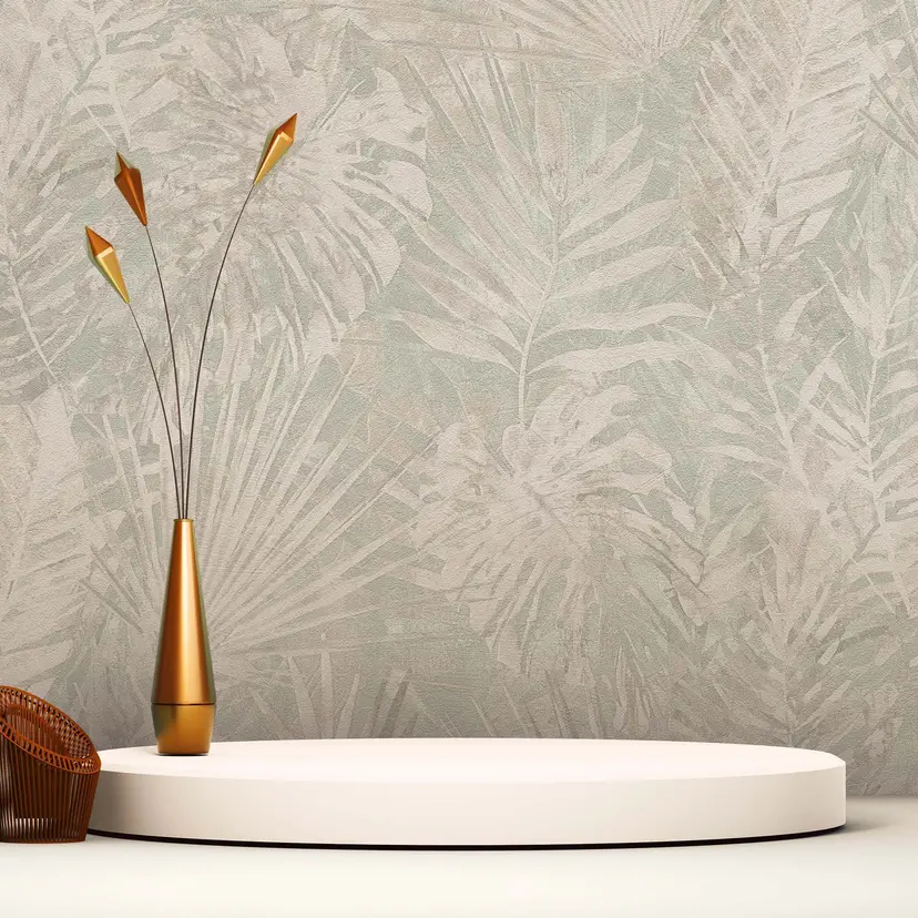 Papel pintado Jungla sin PVC - papel pintado Palmera de A.S. Création Gris Beige Blanco 386384