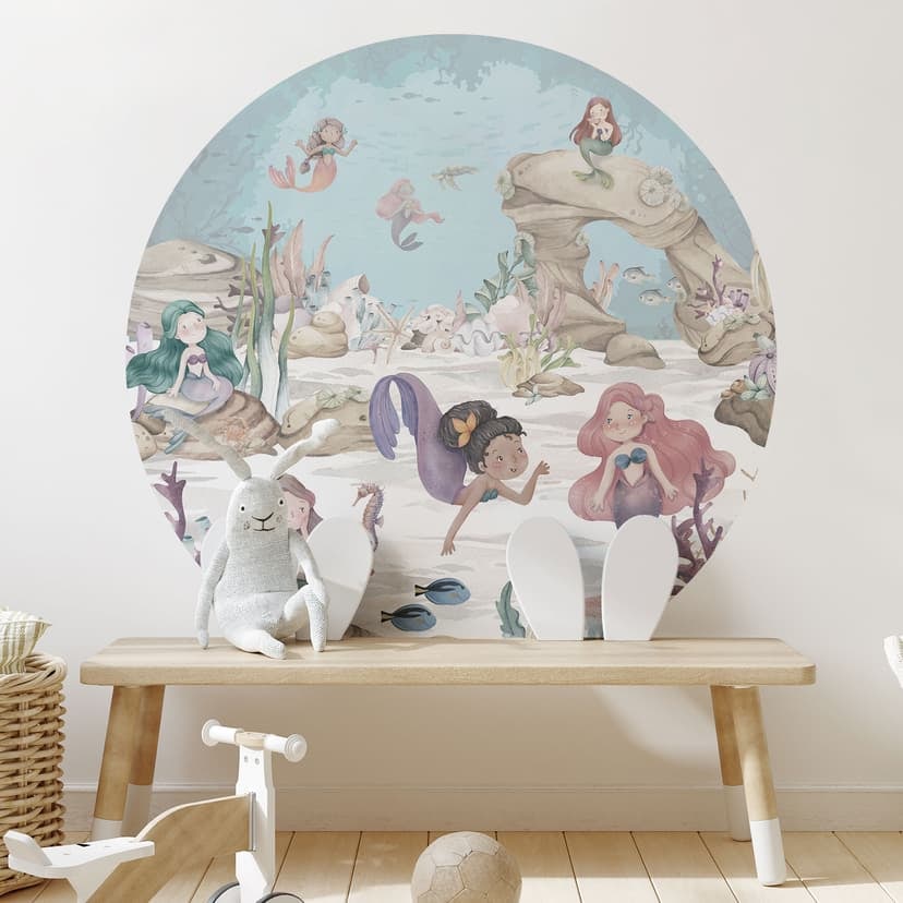 Mágico reino submarino de sirenas Vinilo decorativo - para niños - Oliver Robins - Redondo