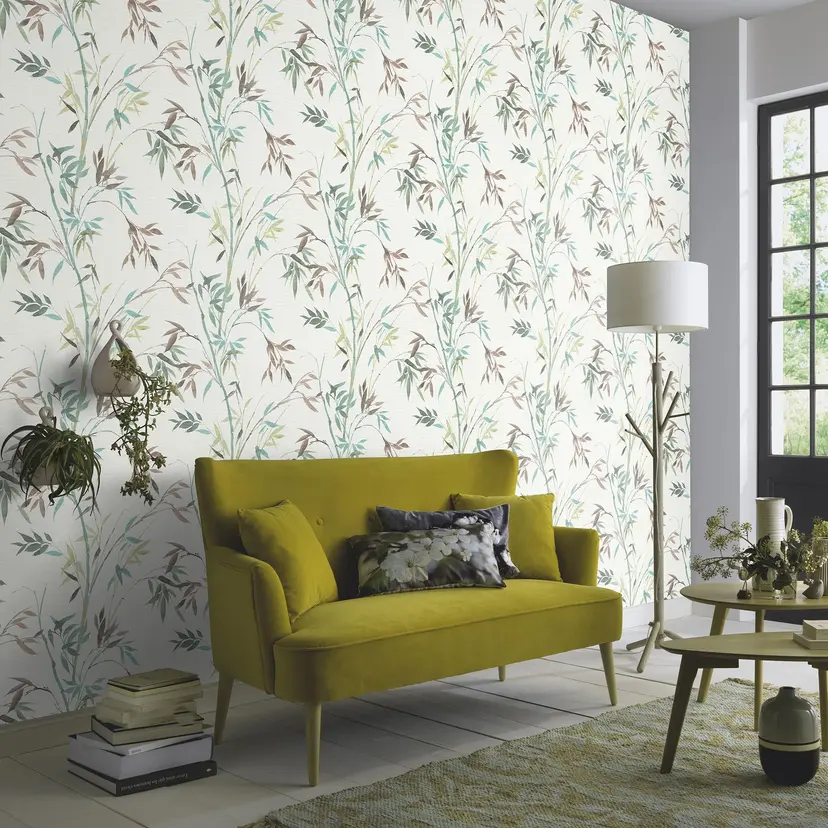 Papel pintado enredadera, papel pintado bambú, papel pintado no tejido Erismann Martinique verde