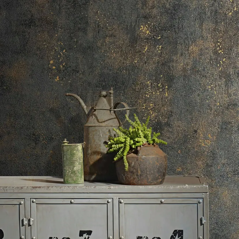 Papel pintado no tejido con aspecto de hormigón liso negro ligeramente brillante