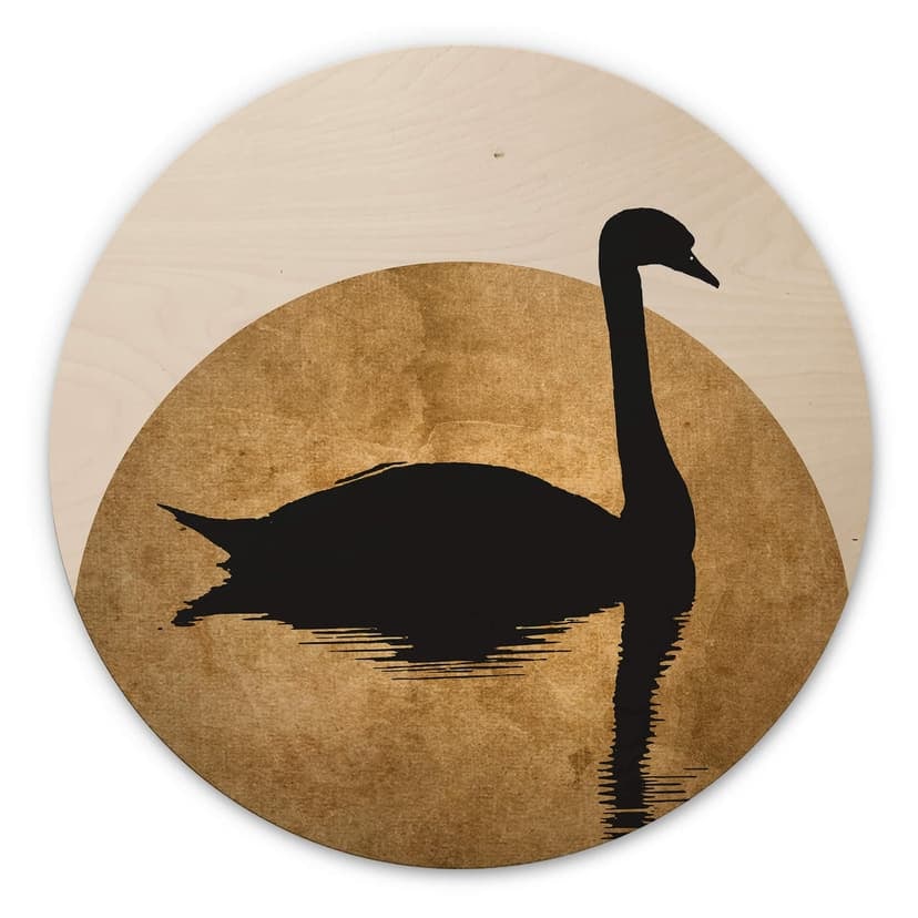 Cuadro de madera Kubistika - El lago de los cisnes en luna llena - Redondo