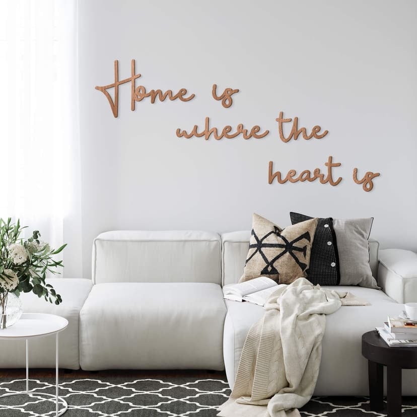 Letras de madera caoba - Letras de madera Home is where the heart is (6 piezas)