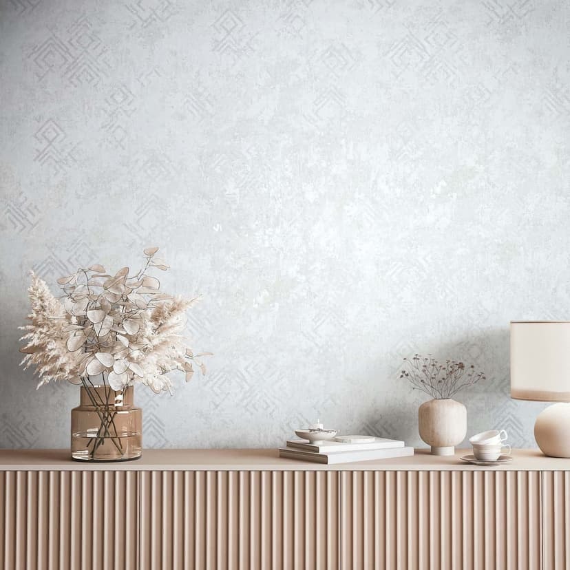 Papel pintado no tejido aspecto hormigón gráfico moderno en blanco