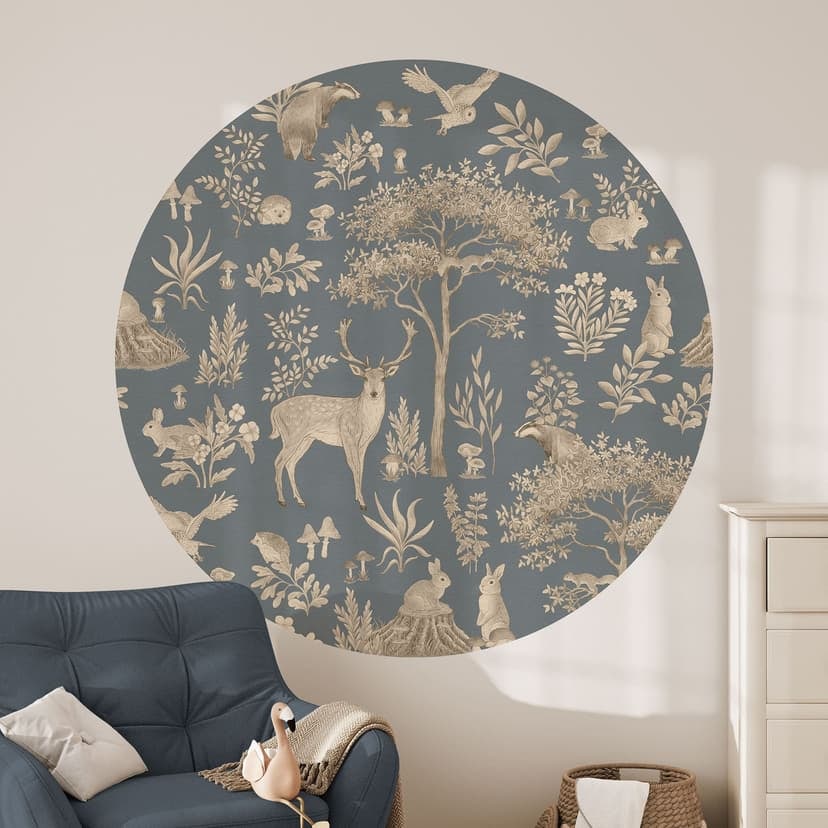 Vinilo decorativo bosque con animales - Azul vintage - Kikki Belle - Redondo