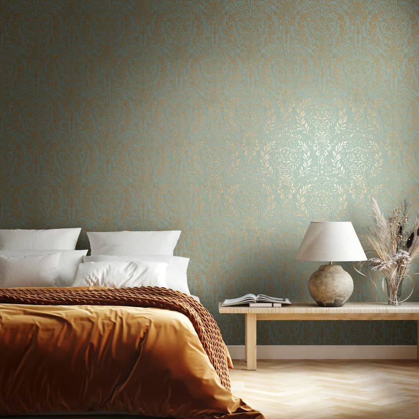 Papel pintado no tejido Ornamento Floral Naturaleza en verde
