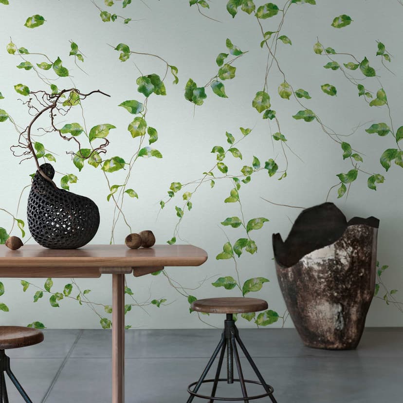 Papel pintado vegetal Ivy verde claro - Papel pintado no tejido con motivo de hojas para salón & dormitorio