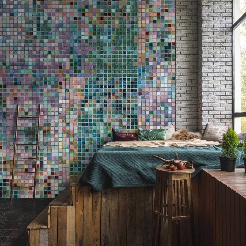 Fotomural de mosaico - Colorido diseño de mosaico de vidrio