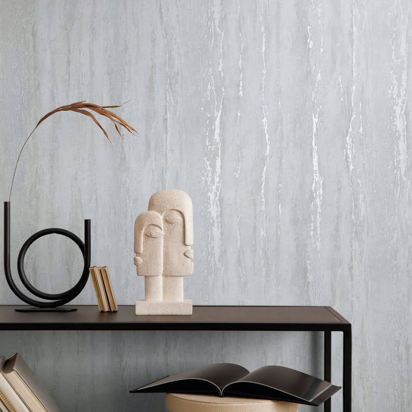 Papel pintado no tejido de textura gruesa y brillante de color blanco y aspecto de yeso gris