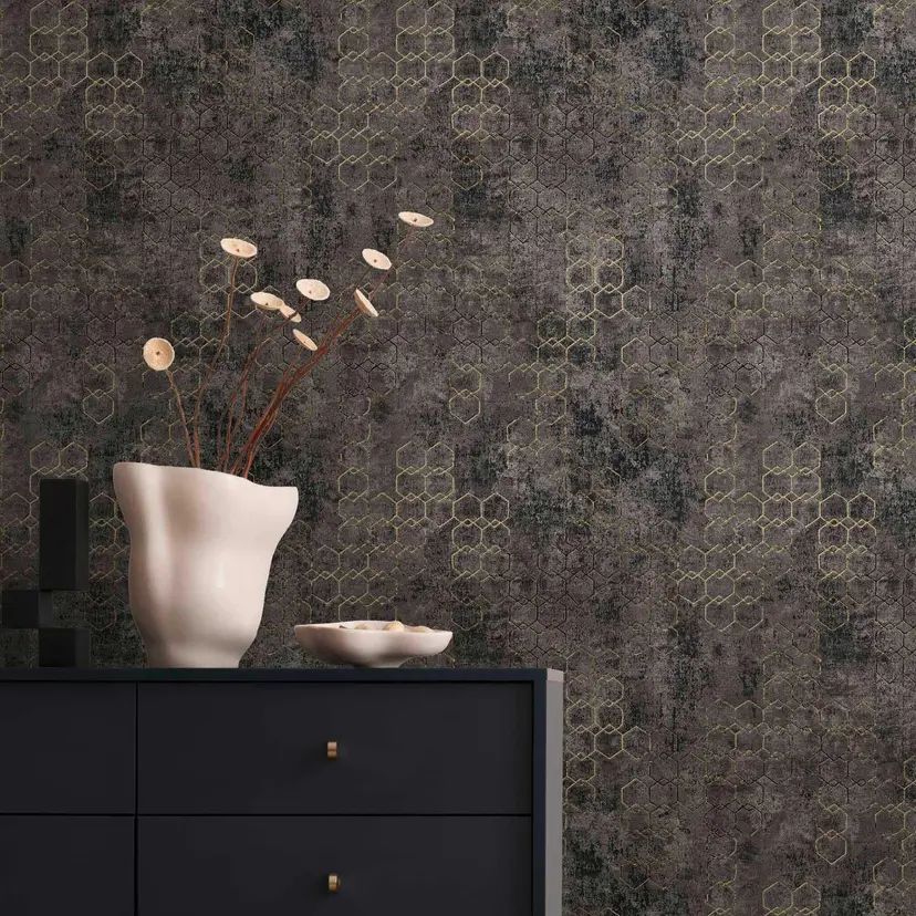 Papel pintado tejido-no tejido Livingwalls Papel pintado geométrico New Walls Urban Grace metalizado, negro