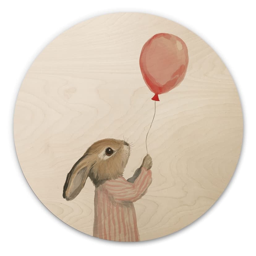 Cuadro de madera lindo conejito con globo - Treechild - Redondo