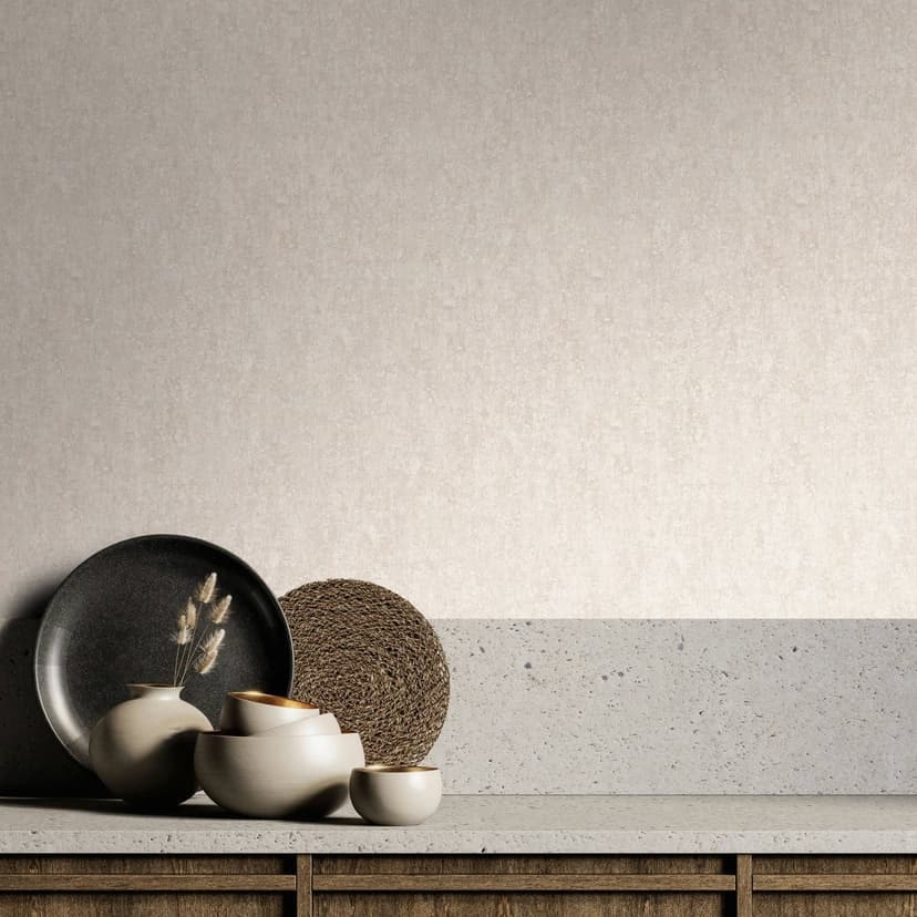 Papel pintado de tejido-no-tejido con aspecto de hormigón beige, gris, mate y de textura ligera