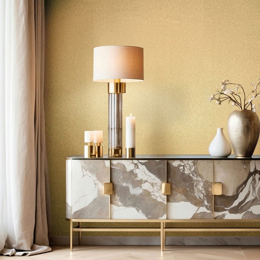 Papel pintado no tejido textura escayola liso moderno brillante en dorado