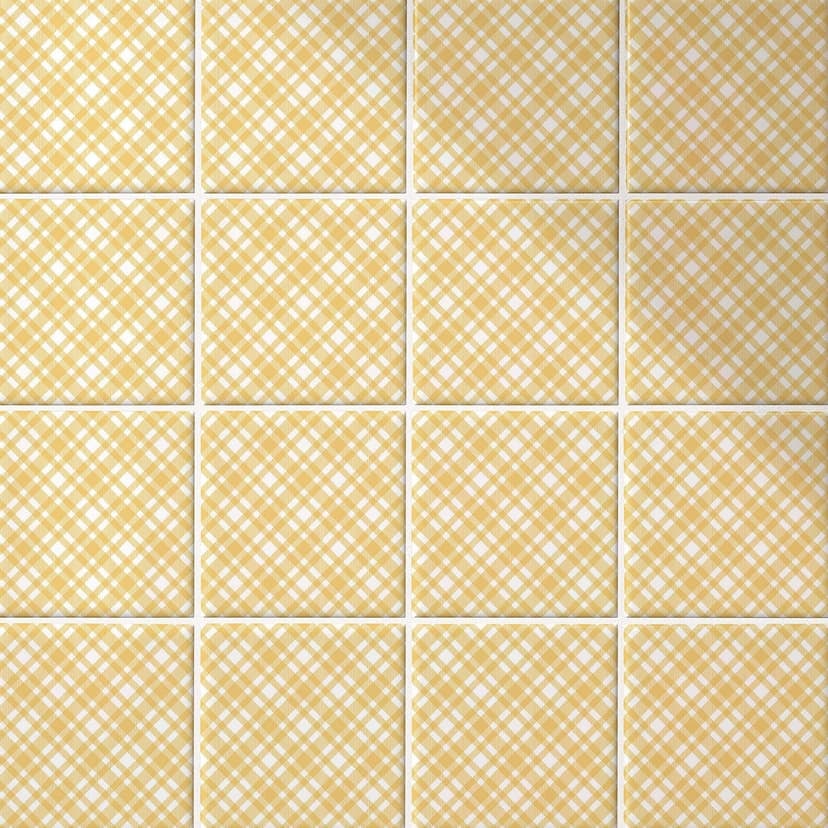 Azulejos Adhesivos a cuadros en amarillo mostaza y blanco - lote de 12