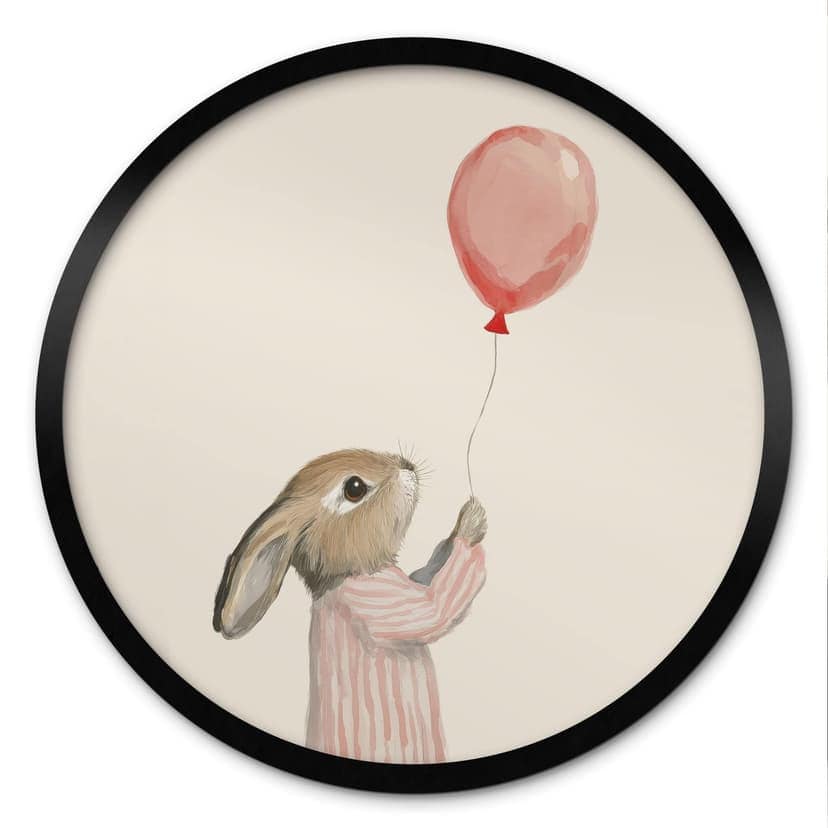 Póster Lindo conejito con globo - Treechild - Redondo