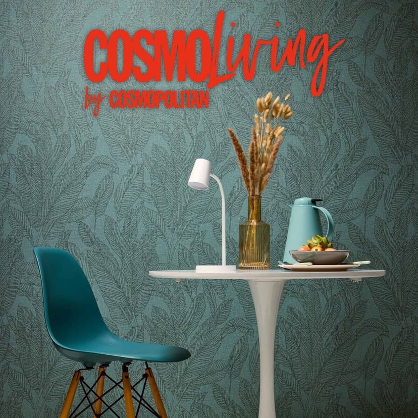 COSMOPOLITAN Papel pintado no tejido con hojas azul petróleo verde - Papel pintado de muestra natural
