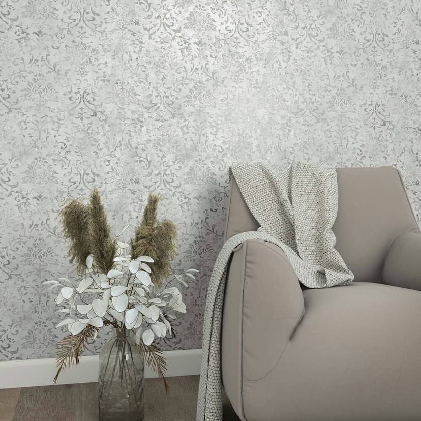 Papel pintado no tejido con ornamento gris efecto hormigón