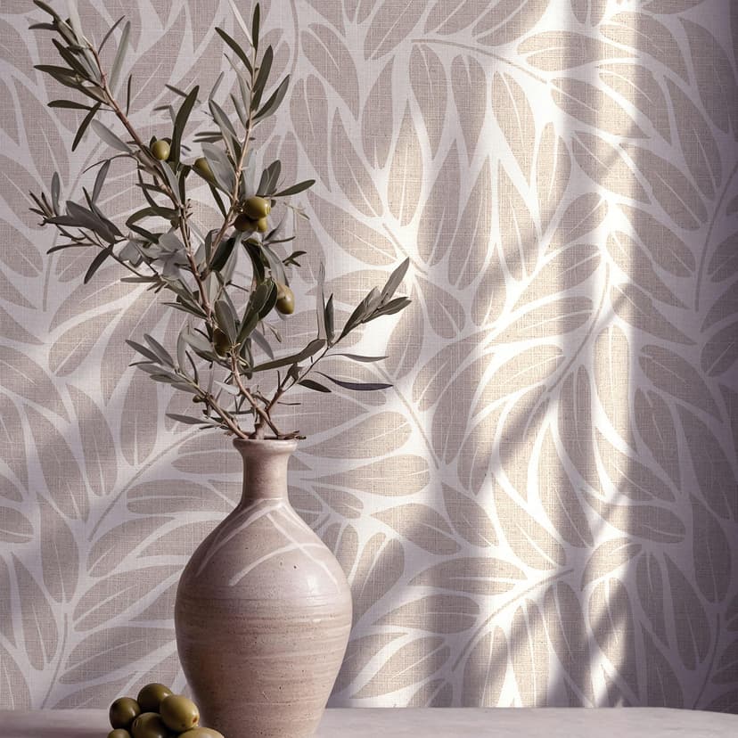 Papel pintado no tejido hojas naturaleza floral mate en beige