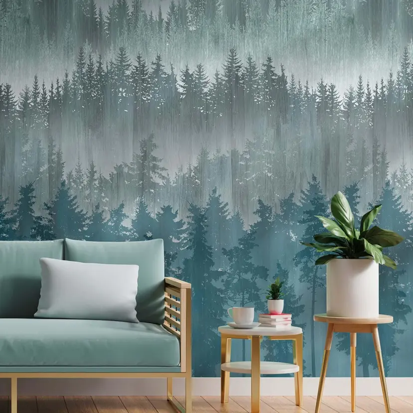 Papel pintado tejido-no tejido "Forest & trees blue" para cocina, salón