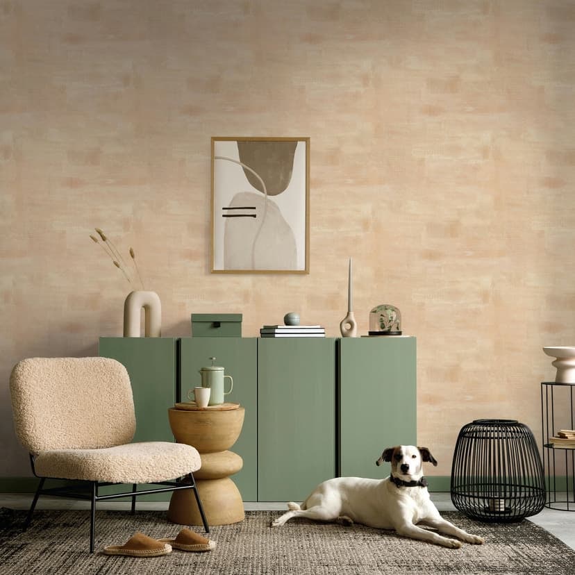 Papel pintado no tejido aspecto escayola, aspecto hormigón liso geométrico mate en beige