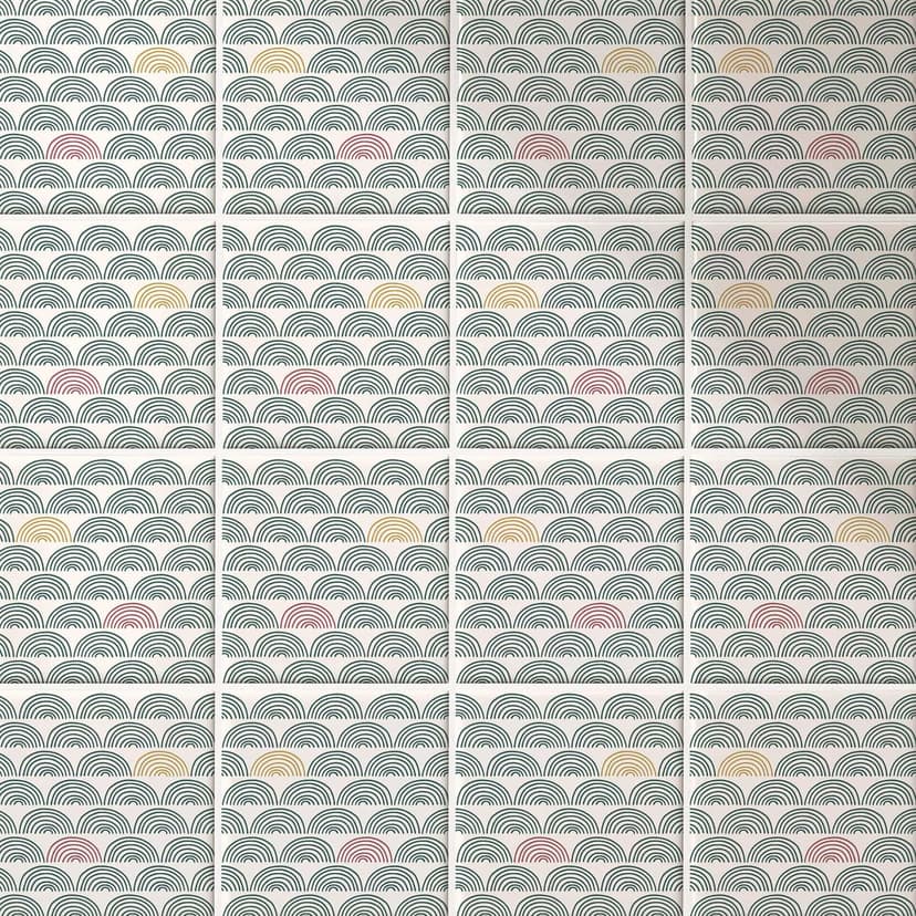 Azulejos Adhesivos Boho - abanico eucalipto rojo y dorado - lote de 12
