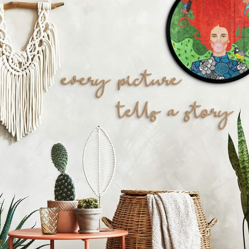 Letras decorativas de madera - eslogan mural Cada imagen cuenta una historia - MDF naturaleza (5 pie
