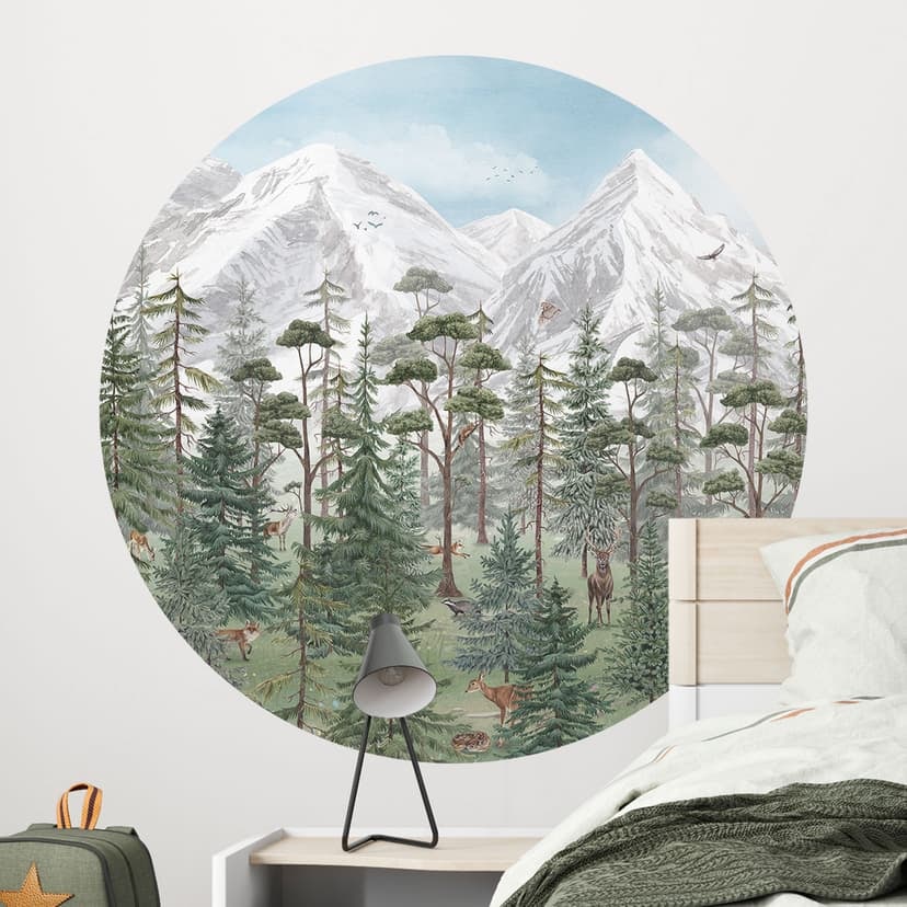 Vinilo decorativo de animales del bosque verde alpino - Kikki Belle - Redondo