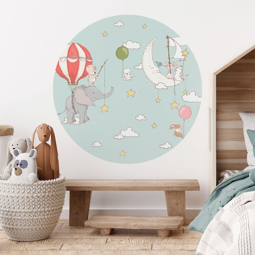 Vinilo decorativo Animales voladores con globo aerostático - Skellern - Redondo