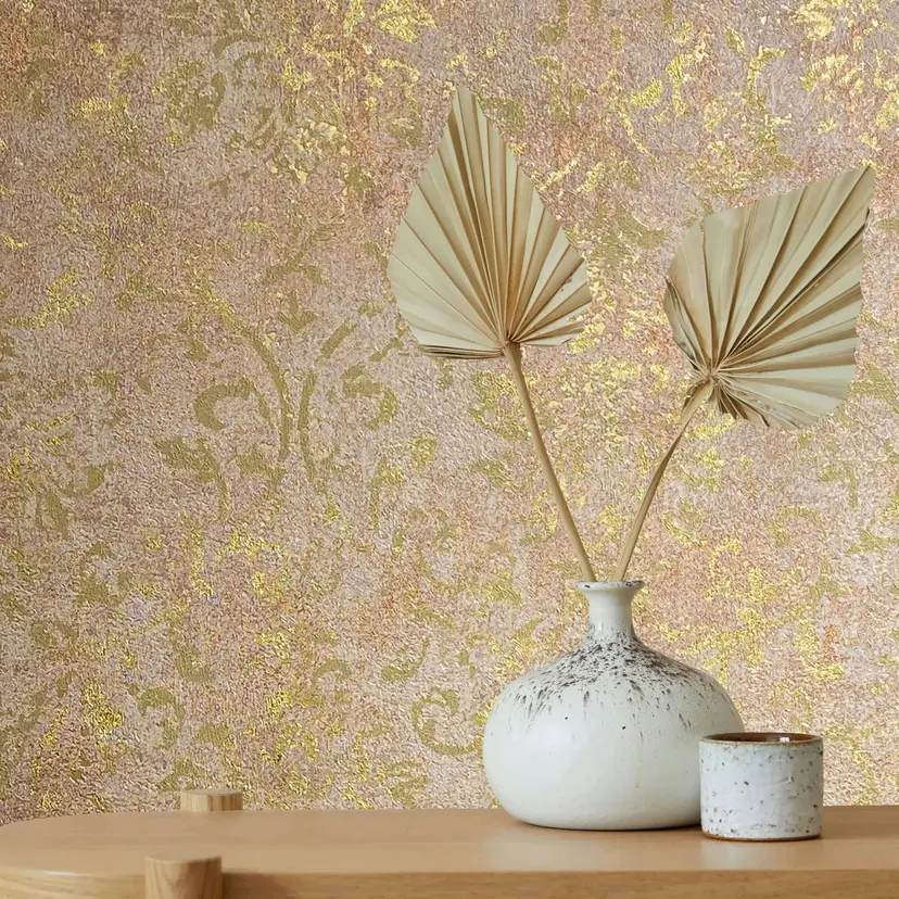 Papel pintado no tejido con ornamento marrón aspecto hormigón