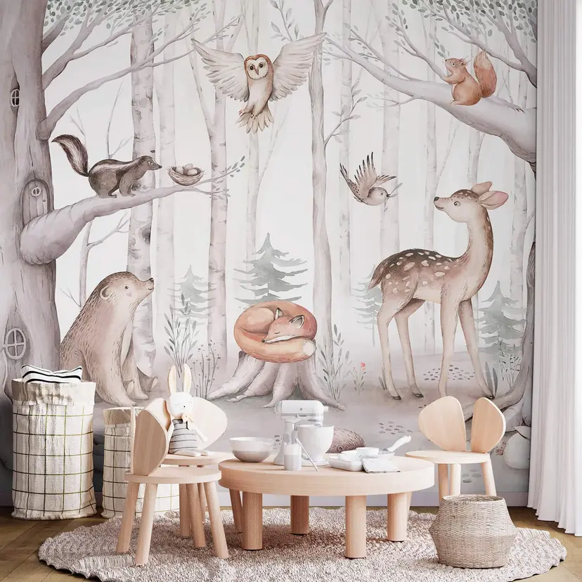 Fotomural para la habitación de los niños Animales lindos en el bosque - Kvilis