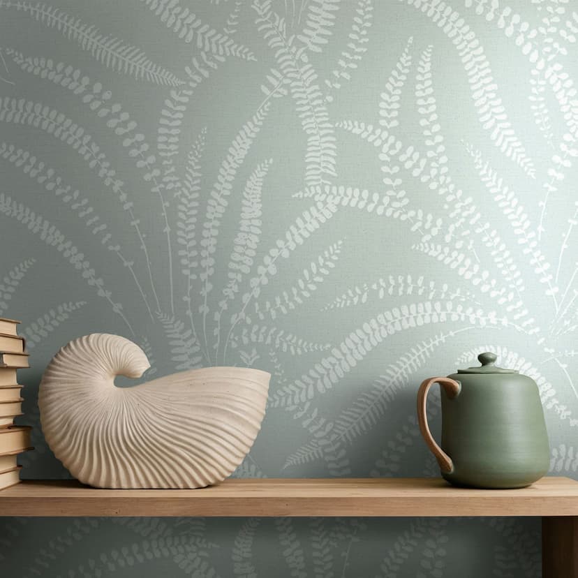Papel pintado no tejido hojas, zarcillos naturaleza floral en verde