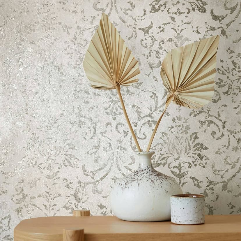 Papel pintado no tejido con ornamento de aspecto hormigón beige