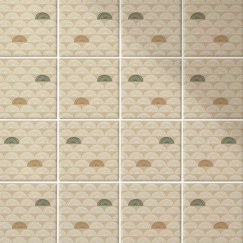 Azulejos Adhesivos Boho - abanico arena rojo marrón verde - lote de 12