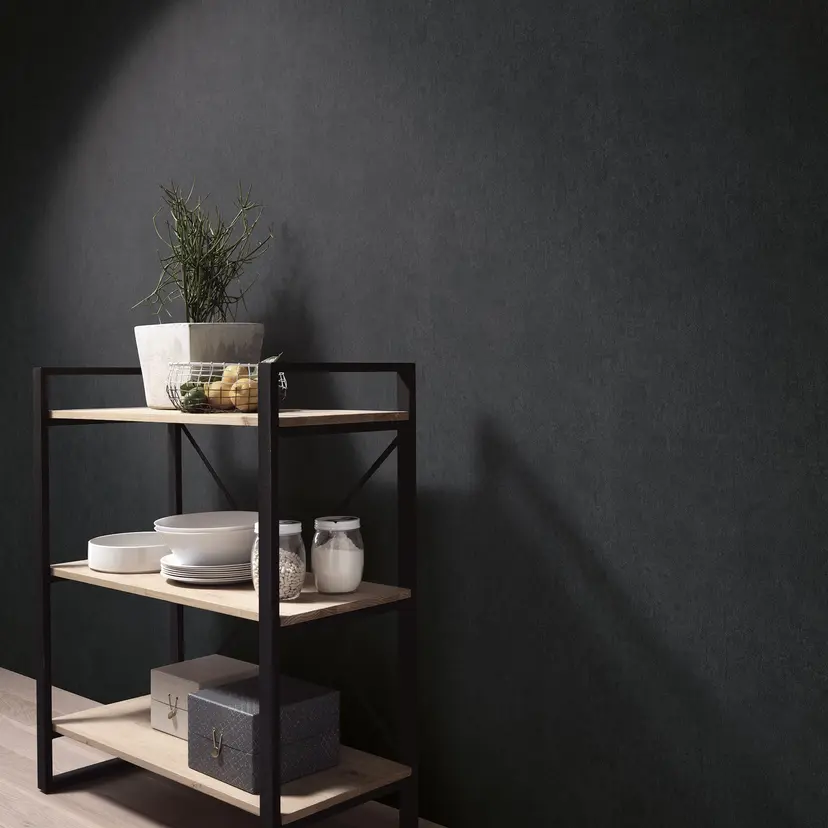 Papel pintado no tejido aspecto hormigón colores lisos en negro