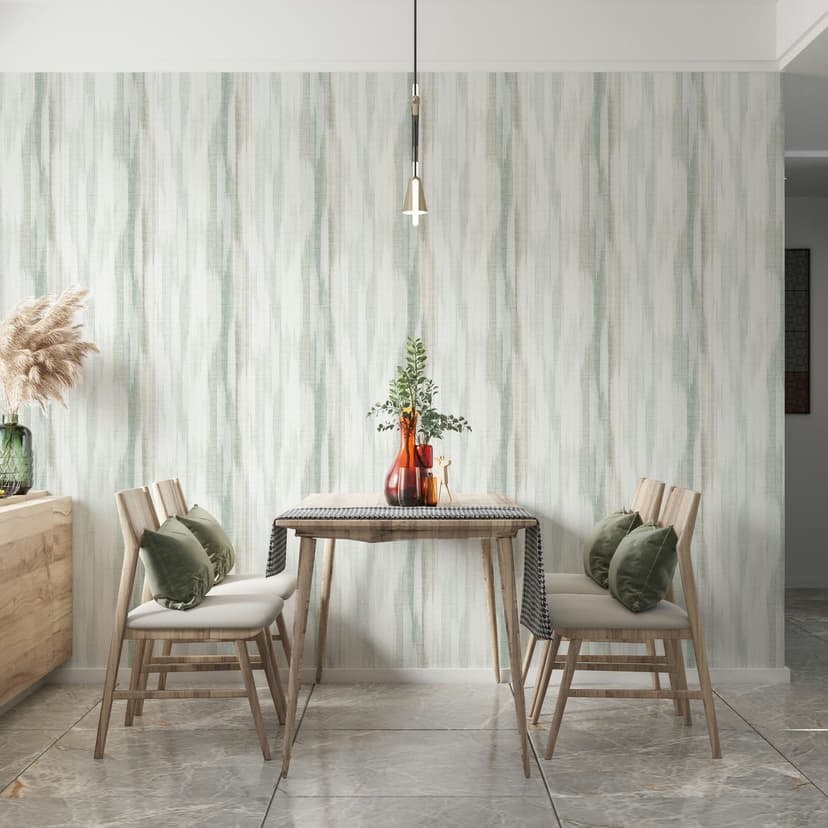 Papel pintado no tejido rayas moderno mate en blanco verde