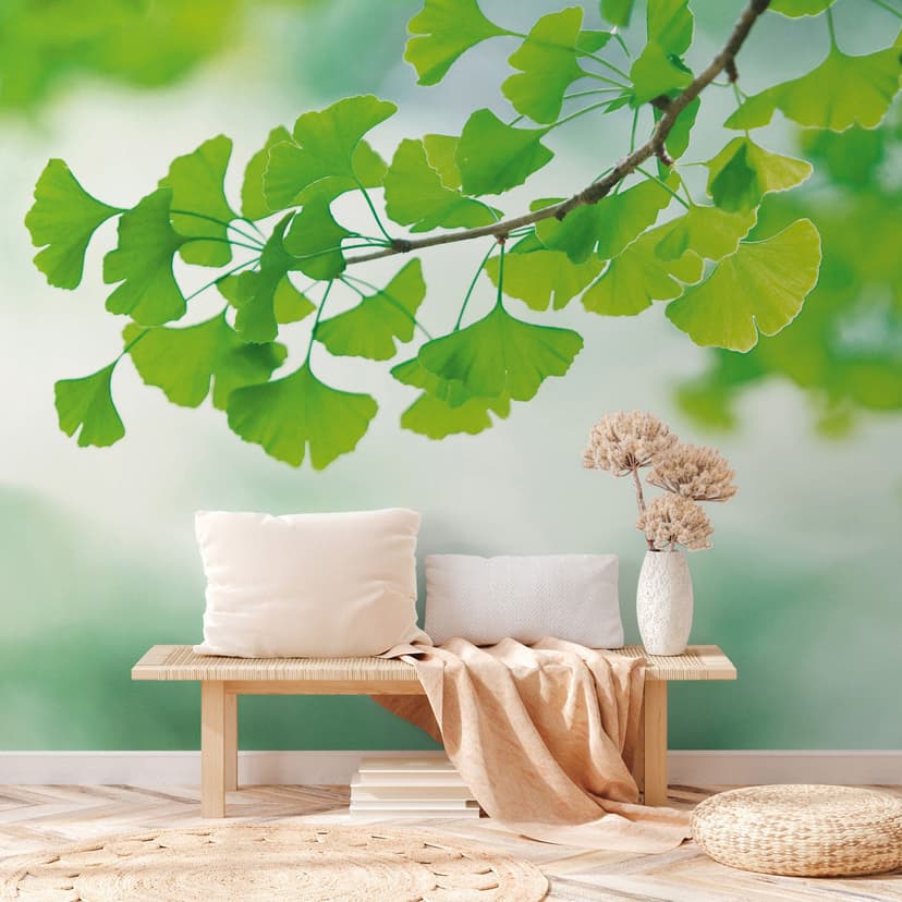 Fotomurale verde blanco - Papel pintado no tejido 3,75 m x 2,50 m motivo naturaleza ramas