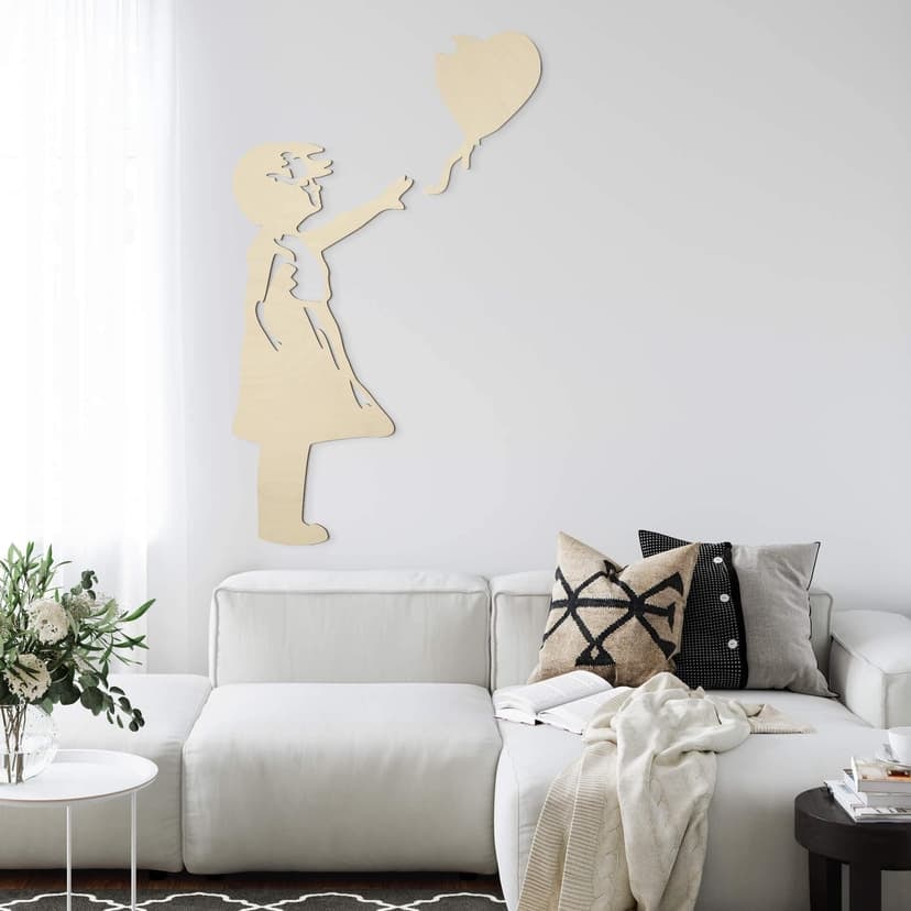 Decoración en madera de álamo - Banksy - Niña con el globo rojo (2 piezas)
