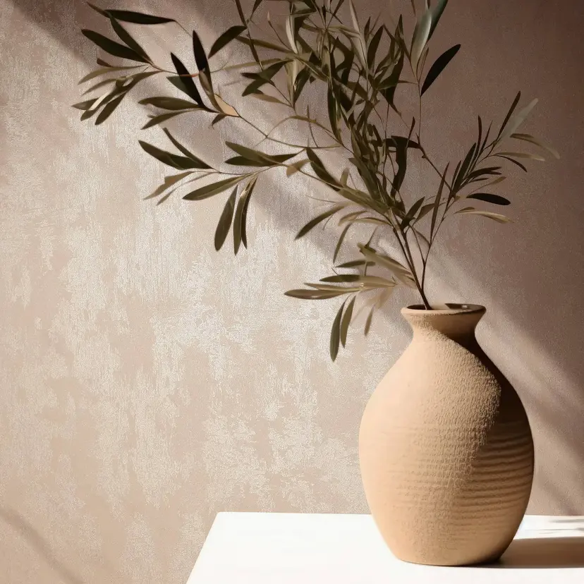 Papel pintado no tejido con brillo beige liso