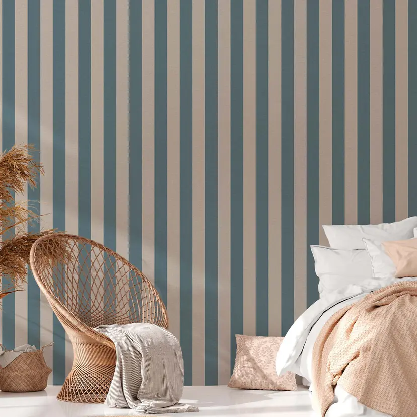 Papel pintado a rayas azul marrón sin PVC - Papel pintado no tejido "Casa de campo" de A.S. Création 386651