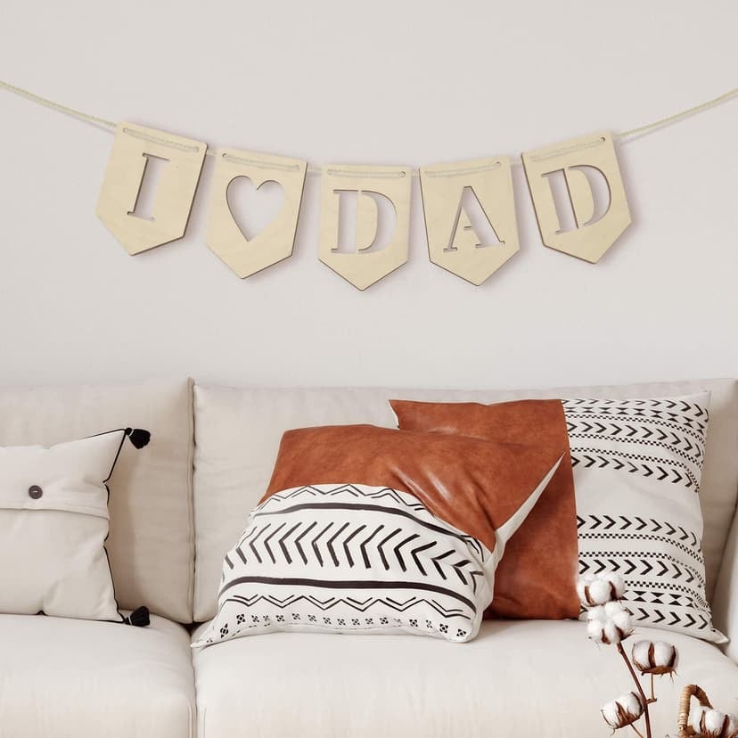 Decoración en madera álamo - cadena de banderines I Love Dad (set de 5) incl. cuerda de algodón