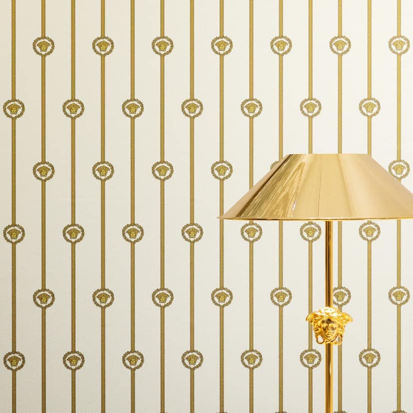 Papel pintado no tejido de lujo I Love Baroque stripes Medusa White Gold