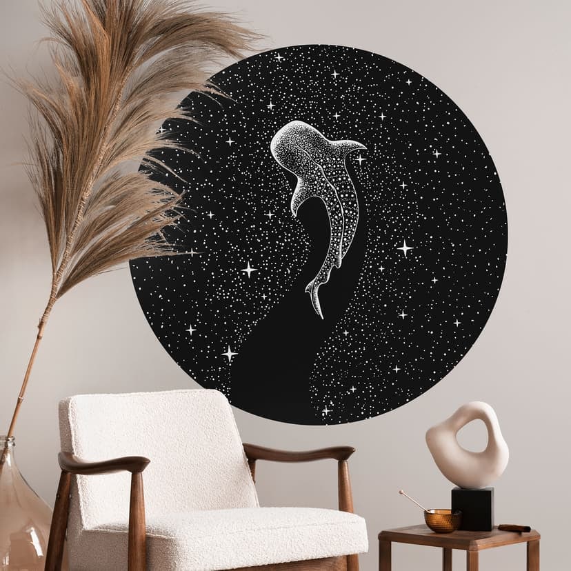 Vinilo decorativo Tiburón ballena en el océano de las estrellas - Cakir - Redondo