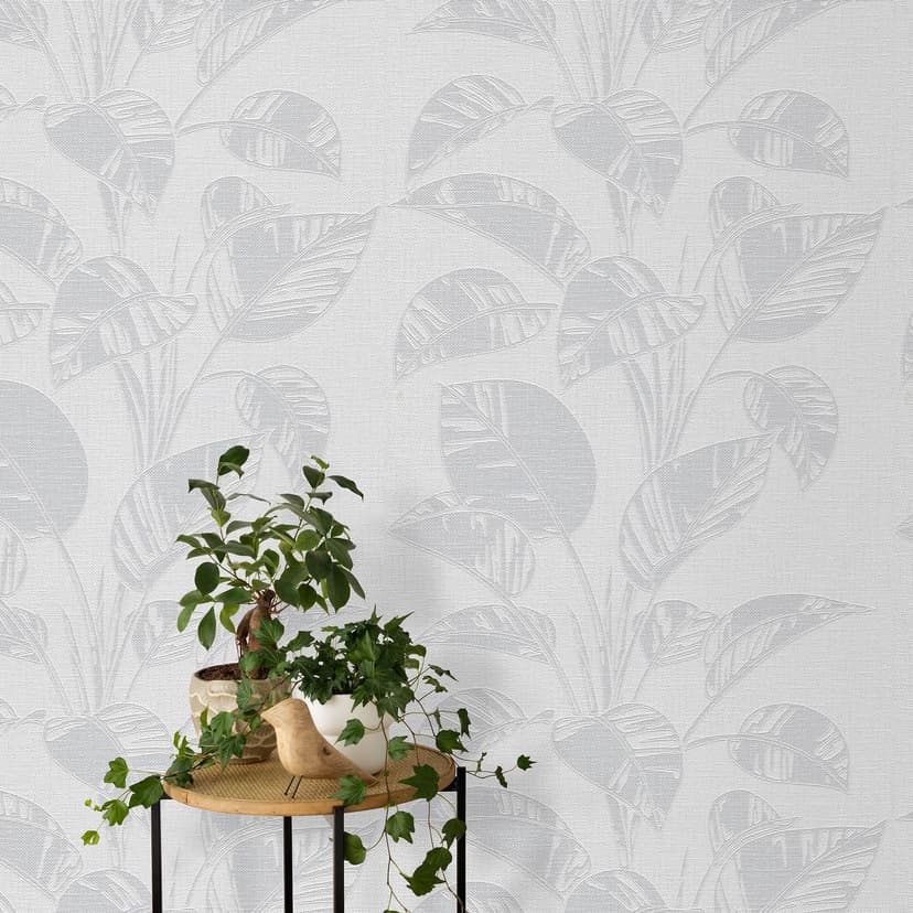 Papel pintado motivo hoja Opus gris