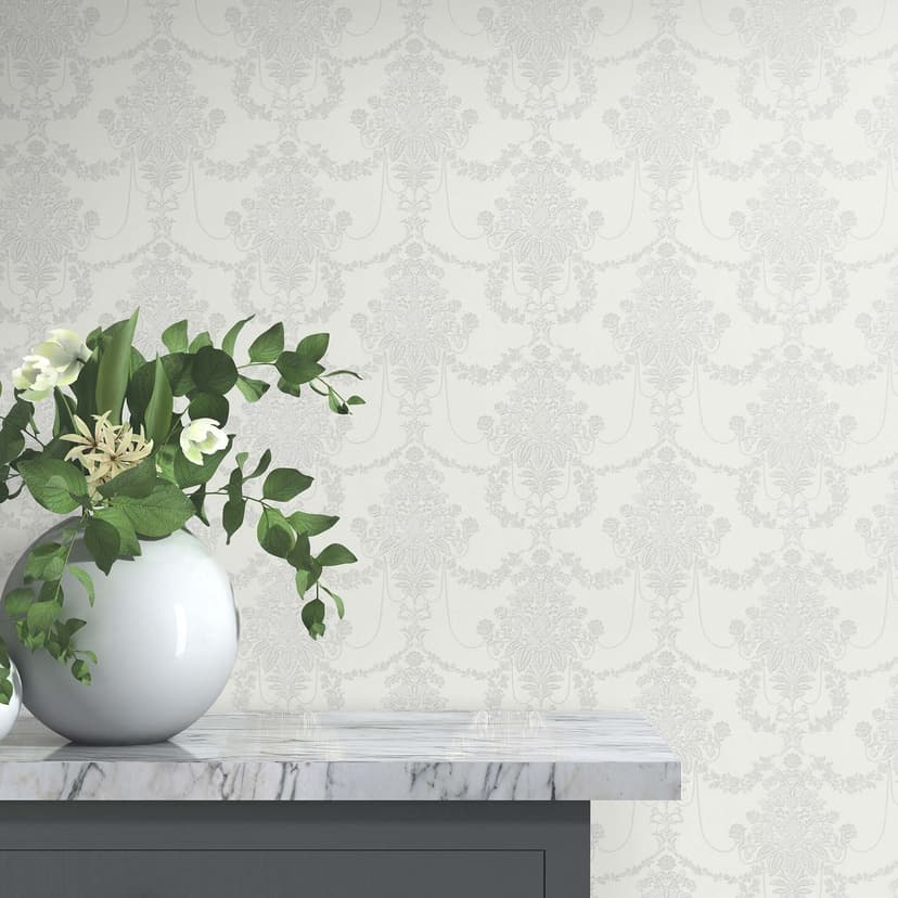 Papel pintado ornamental, papel pintado no tejido Erismann Versailles blanco, gris, plata