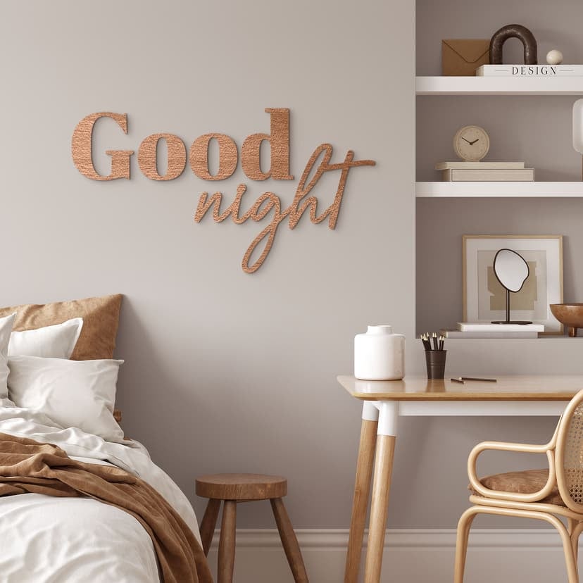 letras de madera 3D para el dormitorio - Buenas noches - Caoba