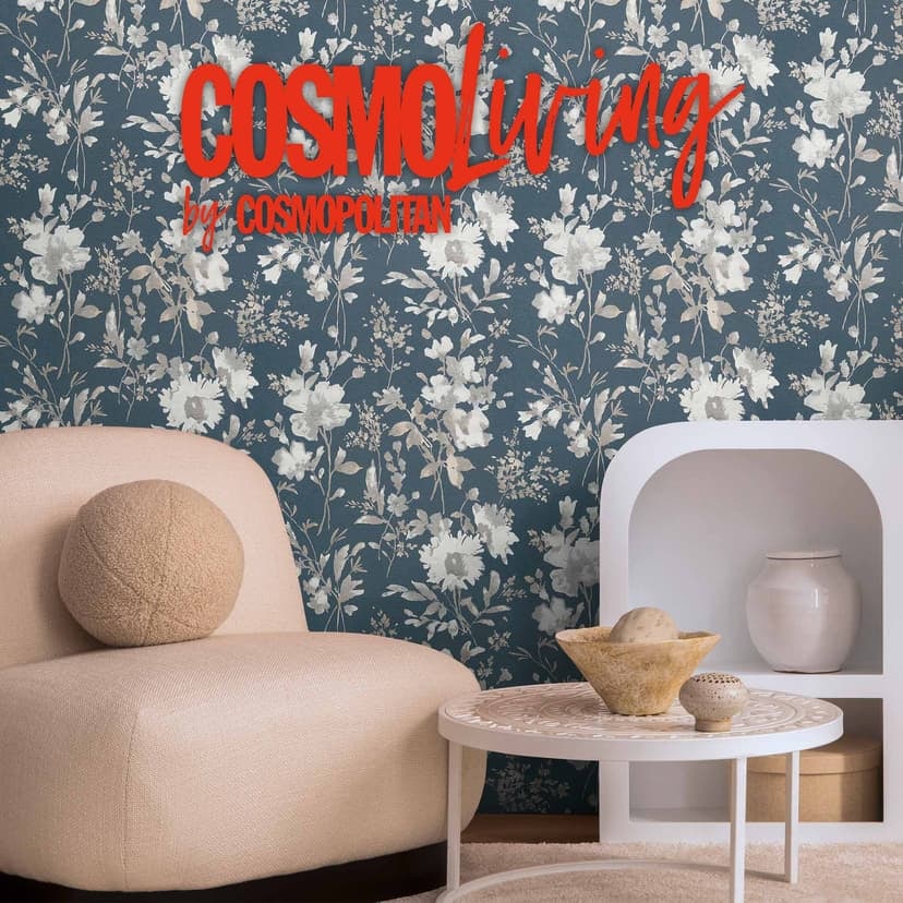 COSMOPOLITAN Papel pintado no tejido Acuarela azul-gris-blanco - Papel pintado floral moderno